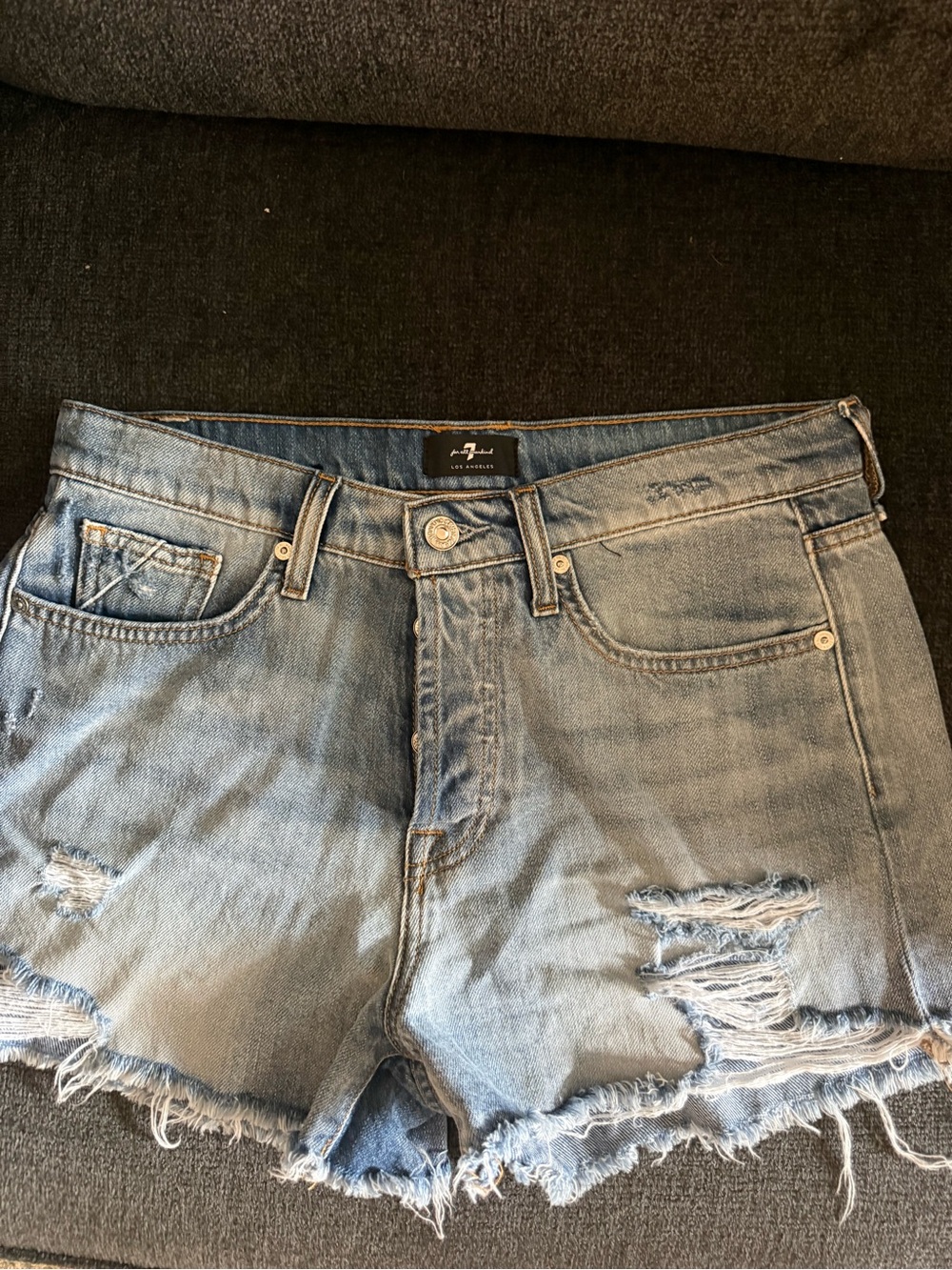 7 For All Mankind Light Blue Distressed Denim Cutoff Shorts